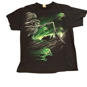 Black T-Shirt with Green Skull Design